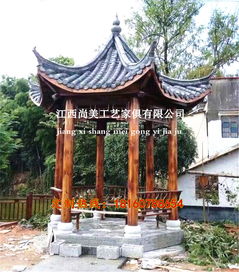 双层六角凉亭 八角凉亭 古建青瓦凉亭 防腐木圆桌子 木屋 长廊